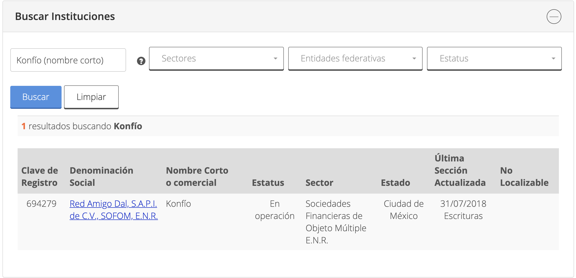 Verificar una institución financiera SIPRES