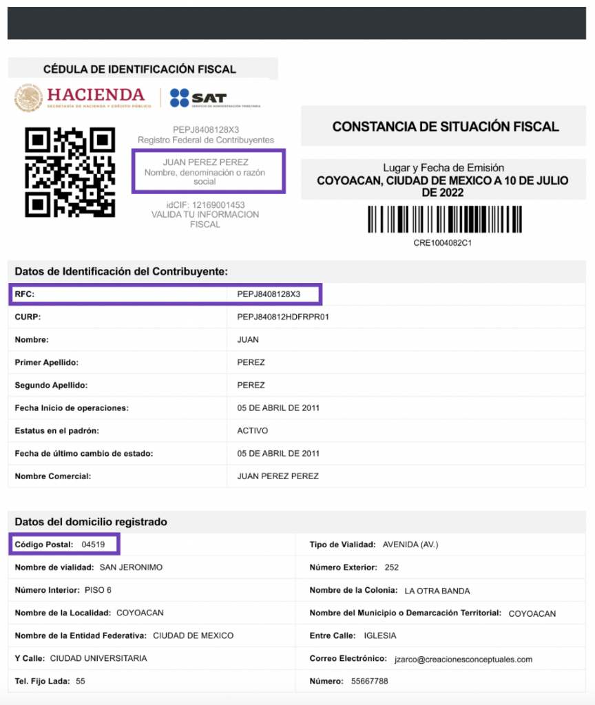 Constancia der situación fiscal